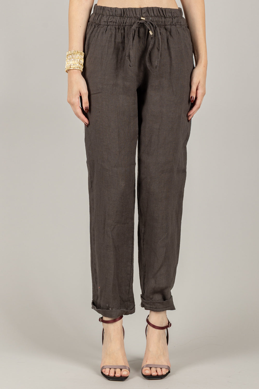 TENSIONE IN - S25PE23 - PANTALONE IN LINO CON COULISSE