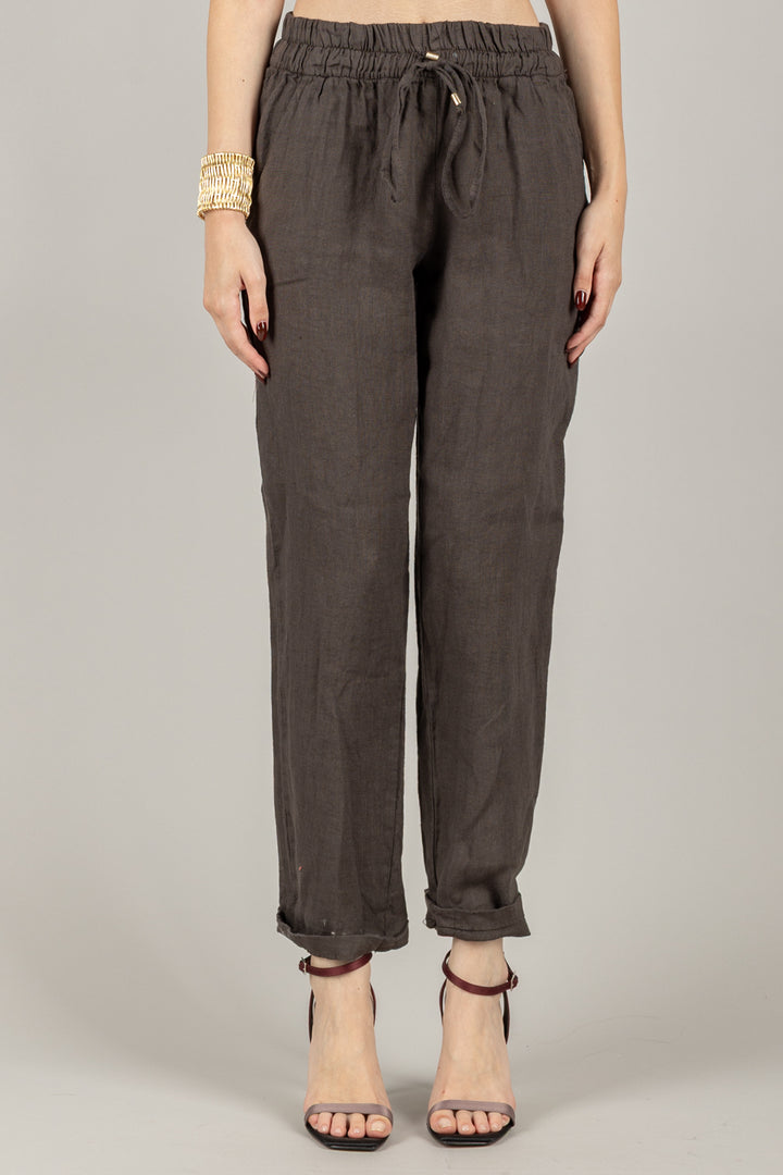TENSIONE IN - S25PE23 - PANTALONE IN LINO CON COULISSE