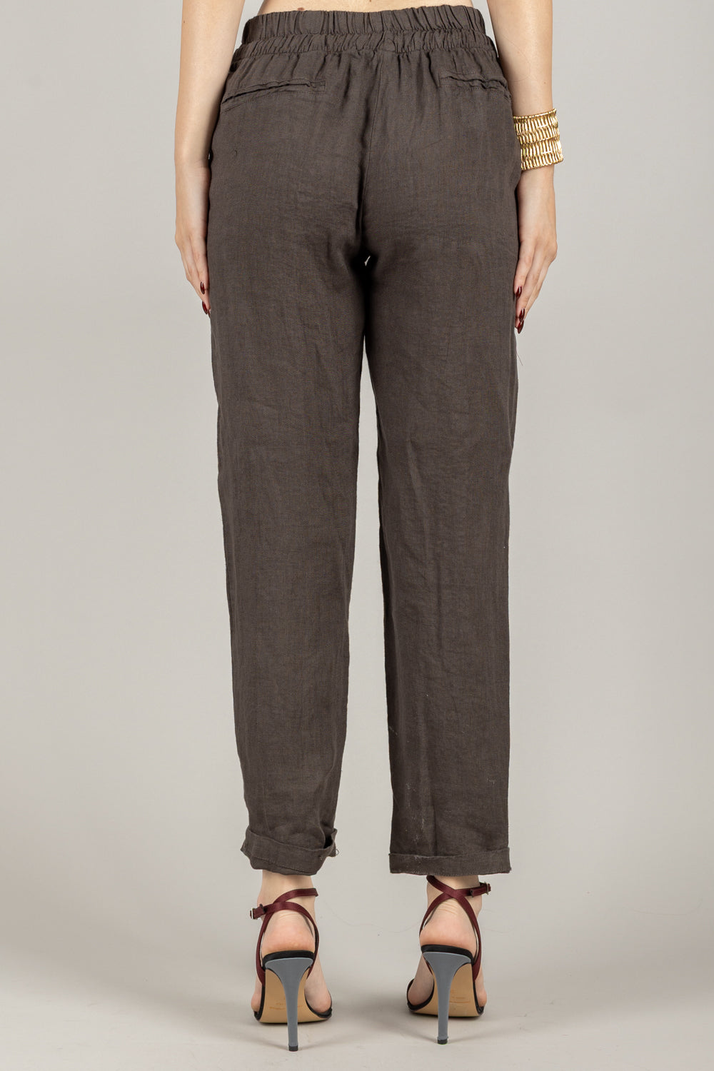 TENSIONE IN - S25PE23 - PANTALONE IN LINO CON COULISSE