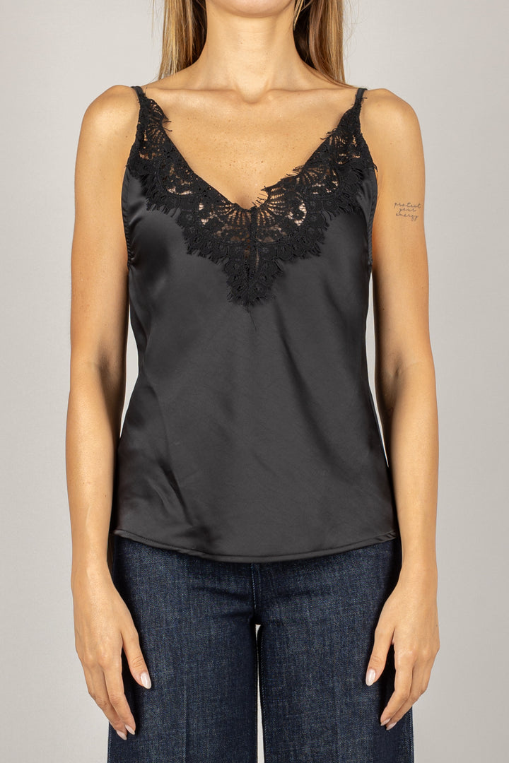 TENSIONE IN - 37634 - TOP SATIN CON PIZZO