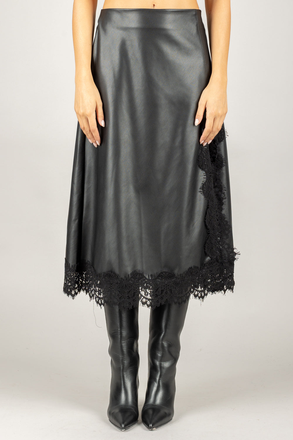 TENSIONE IN - 37651 - GONNA MIDI ECOPELLE E PIZZO