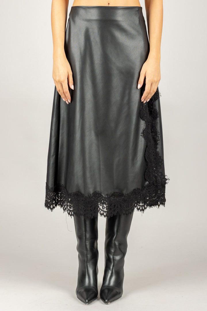 TENSIONE IN - 37651 - GONNA MIDI ECOPELLE E PIZZO