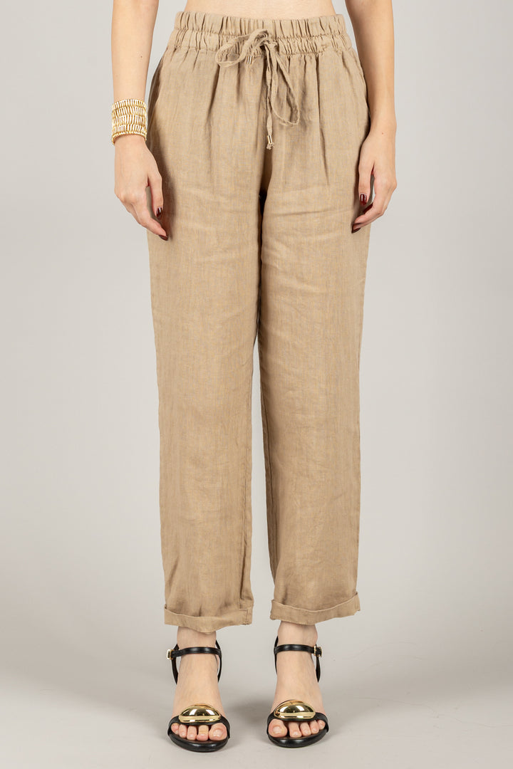 TENSIONE IN - S25PE23 - PANTALONE IN LINO CON COULISSE