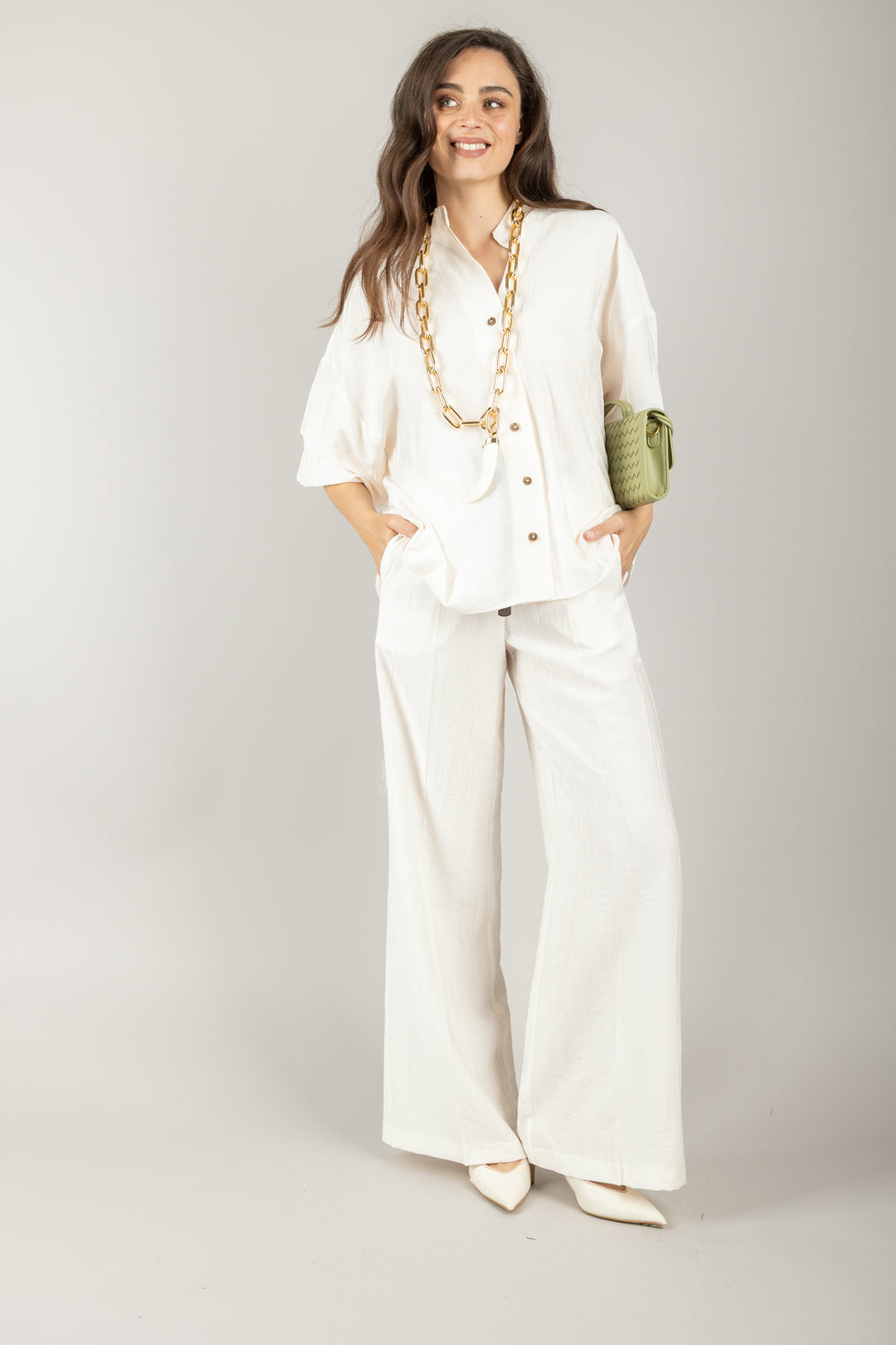 TENSIONE IN - 25P7772 - PANTALONE GOFFRATO CON CINTURA