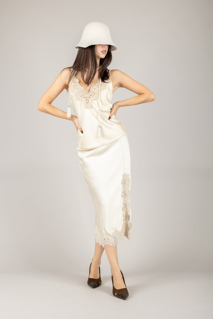 TENSIONE IN - 37634 - TOP SATIN CON PIZZO