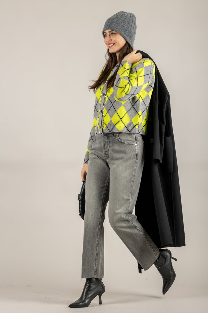 VICOLO - 77058F - CARDIGAN ROMBI CON DETTAGLIO GIOIELLO