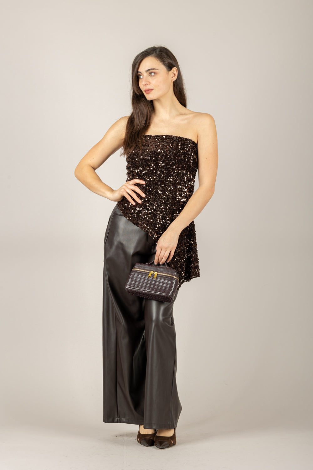 TENSIONE IN - W25TC82 - TOP A FASCIA ASIMMETRICO CINIGLIA PAILLETTES