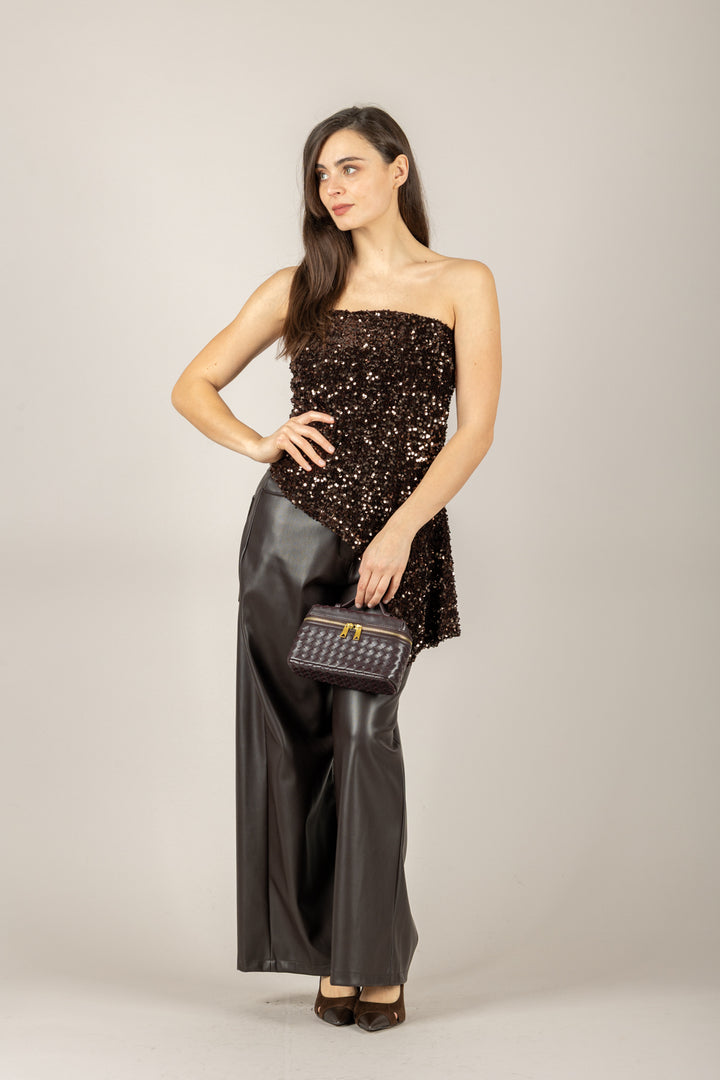 TENSIONE IN - W25TC82 - TOP A FASCIA ASIMMETRICO CINIGLIA PAILLETTES