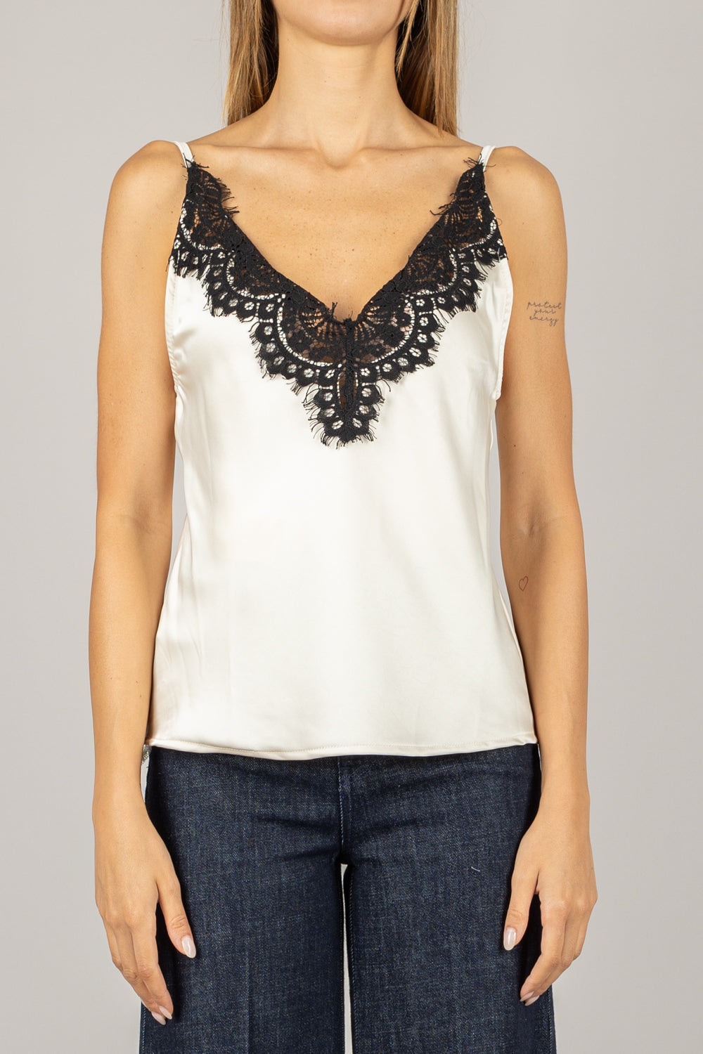 TENSIONE IN - 37634 - TOP SATIN CON PIZZO