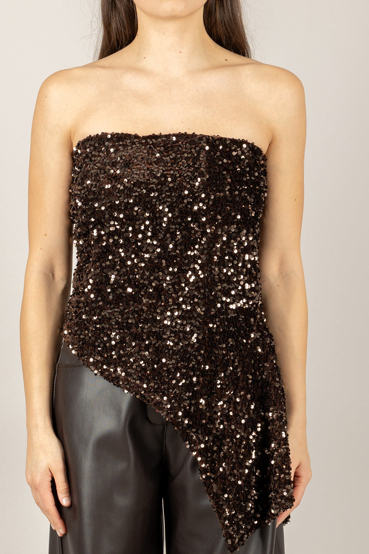 TENSIONE IN - W25TC82 - TOP A FASCIA ASIMMETRICO CINIGLIA PAILLETTES