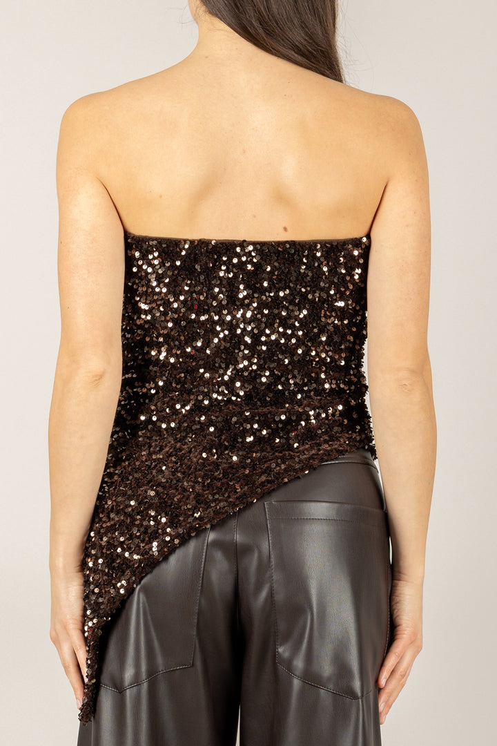 TENSIONE IN - W25TC82 - TOP A FASCIA ASIMMETRICO CINIGLIA PAILLETTES