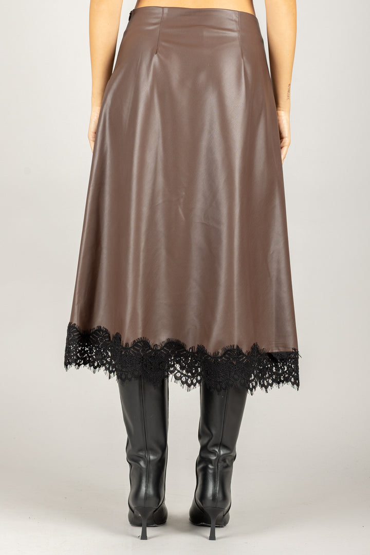 TENSIONE IN - 37651 - GONNA MIDI ECOPELLE E PIZZO