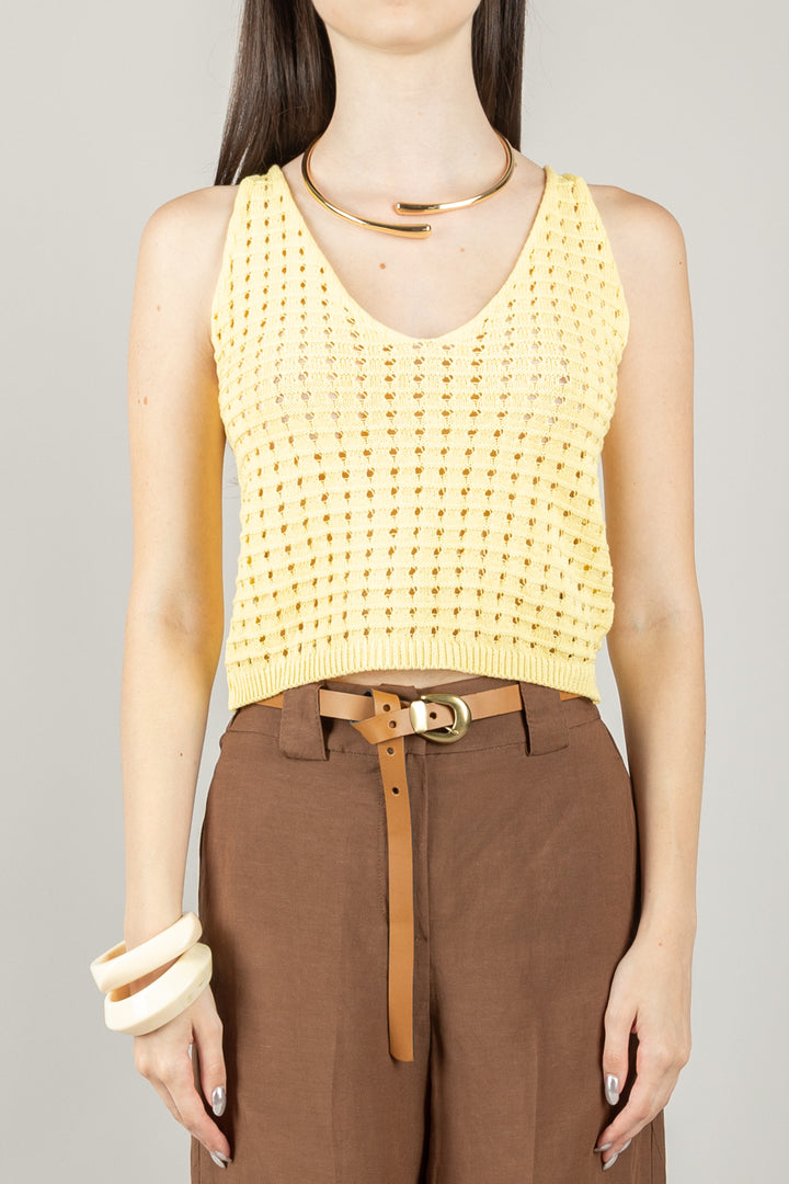 VICOLO - 77148D -  TOP CROCHET SCOLLO A V