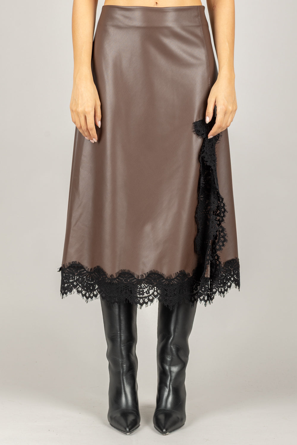 TENSIONE IN - 37651 - GONNA MIDI ECOPELLE E PIZZO