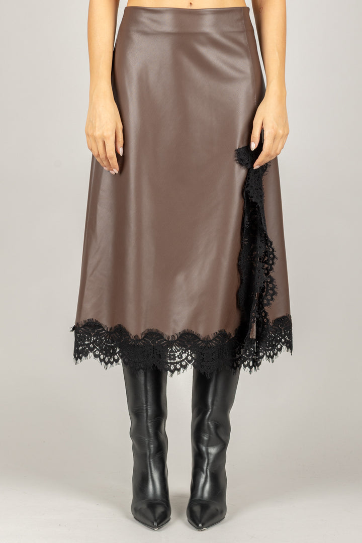 TENSIONE IN - 37651 - GONNA MIDI ECOPELLE E PIZZO