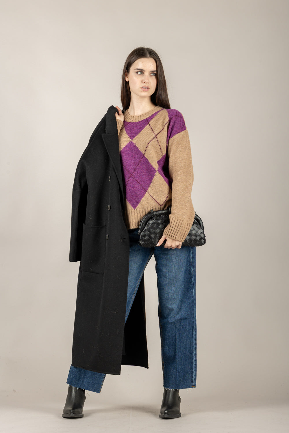 TENSIONE IN - W5HMJ78A359 - MAGLIA A ROMBI BICOLOR GIROCOLLO