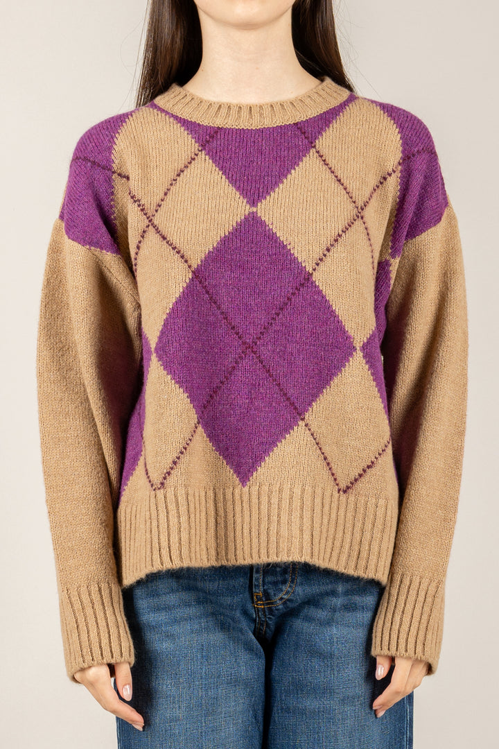 TENSIONE IN - W5HMJ78A359 - MAGLIA A ROMBI BICOLOR GIROCOLLO