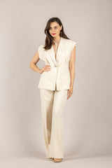 VICOLO - TAB1655 - GILET LUNGO MISTO LINO BURRO