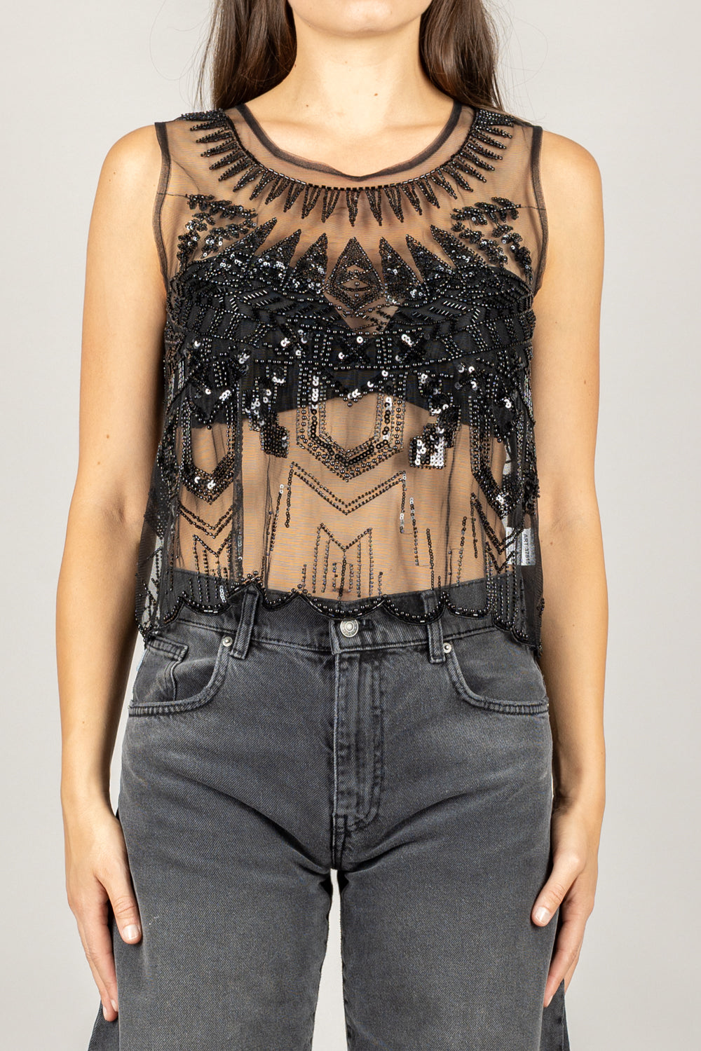 TENSIONE IN - 37515 - TOP RICAMO PAILLETTES