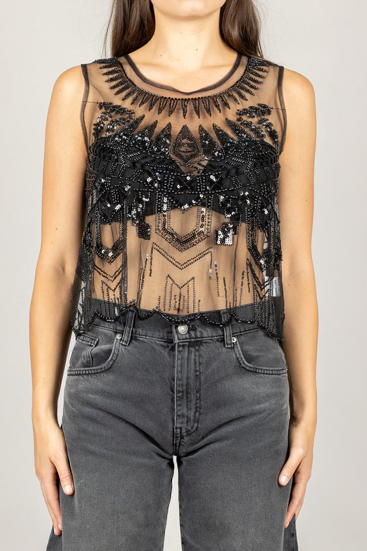 TENSIONE IN - 37515 - TOP RICAMO PAILLETTES