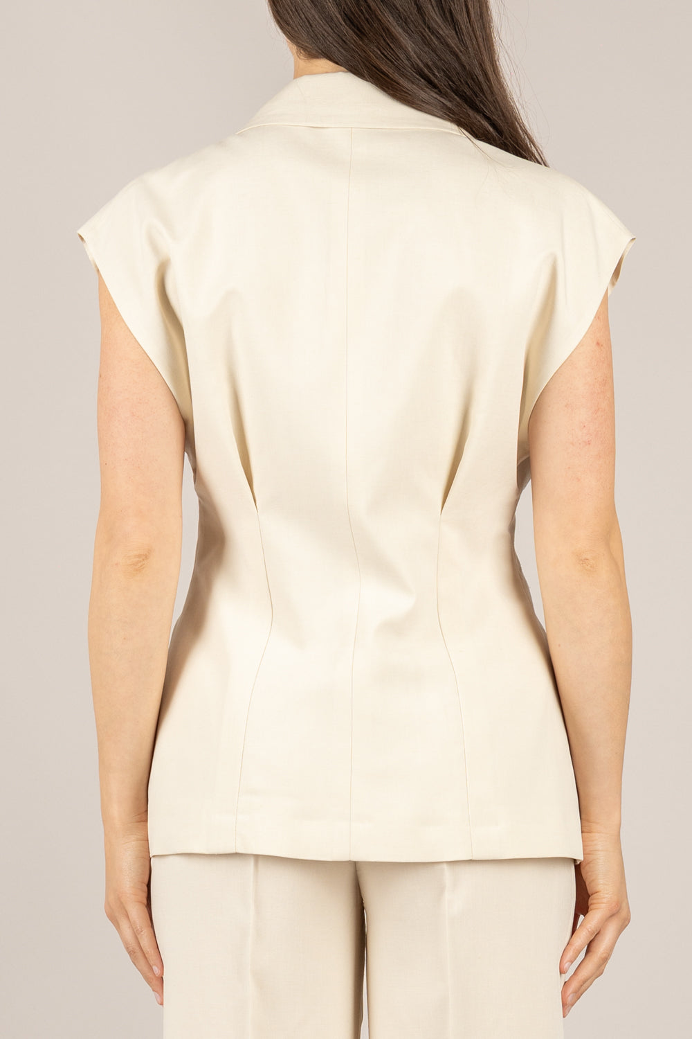 VICOLO - TAB1655 - GILET LUNGO MISTO LINO BURRO