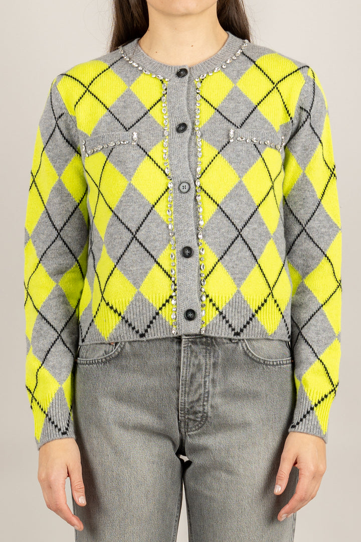 VICOLO - 77058F - CARDIGAN ROMBI CON DETTAGLIO GIOIELLO