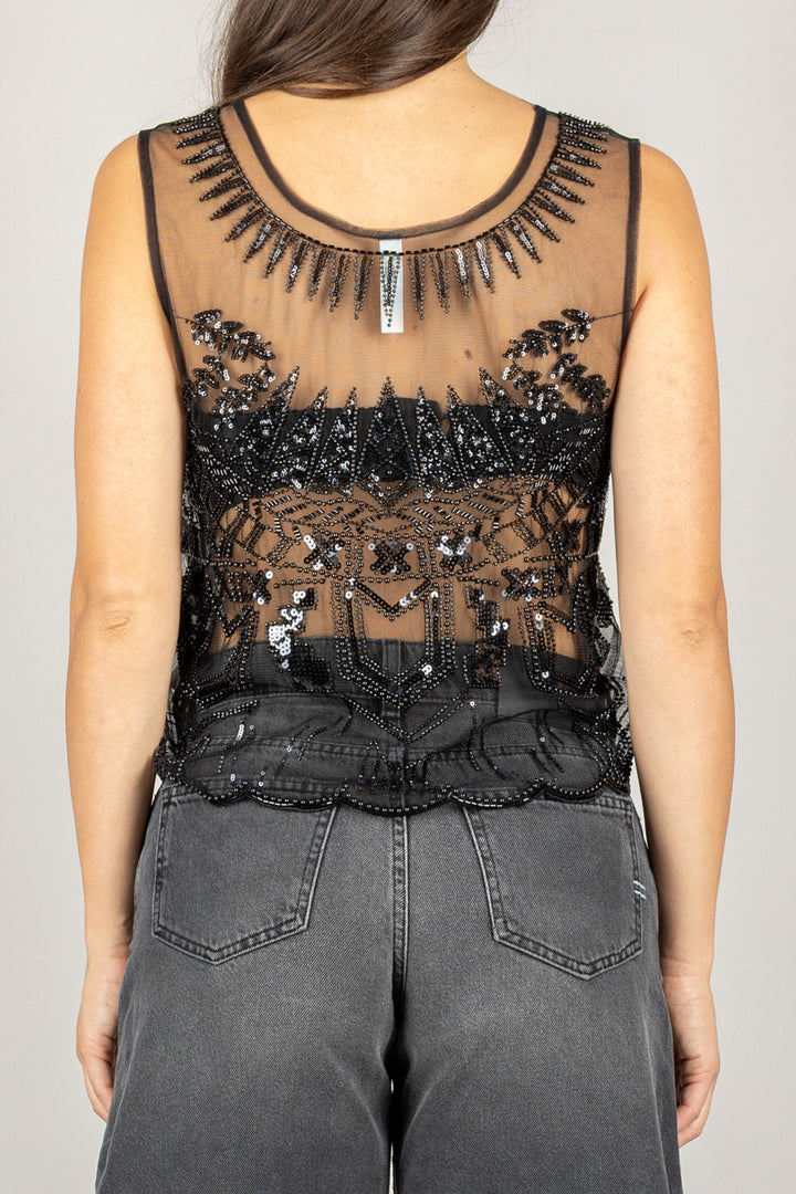 TENSIONE IN - 37515 - TOP RICAMO PAILLETTES