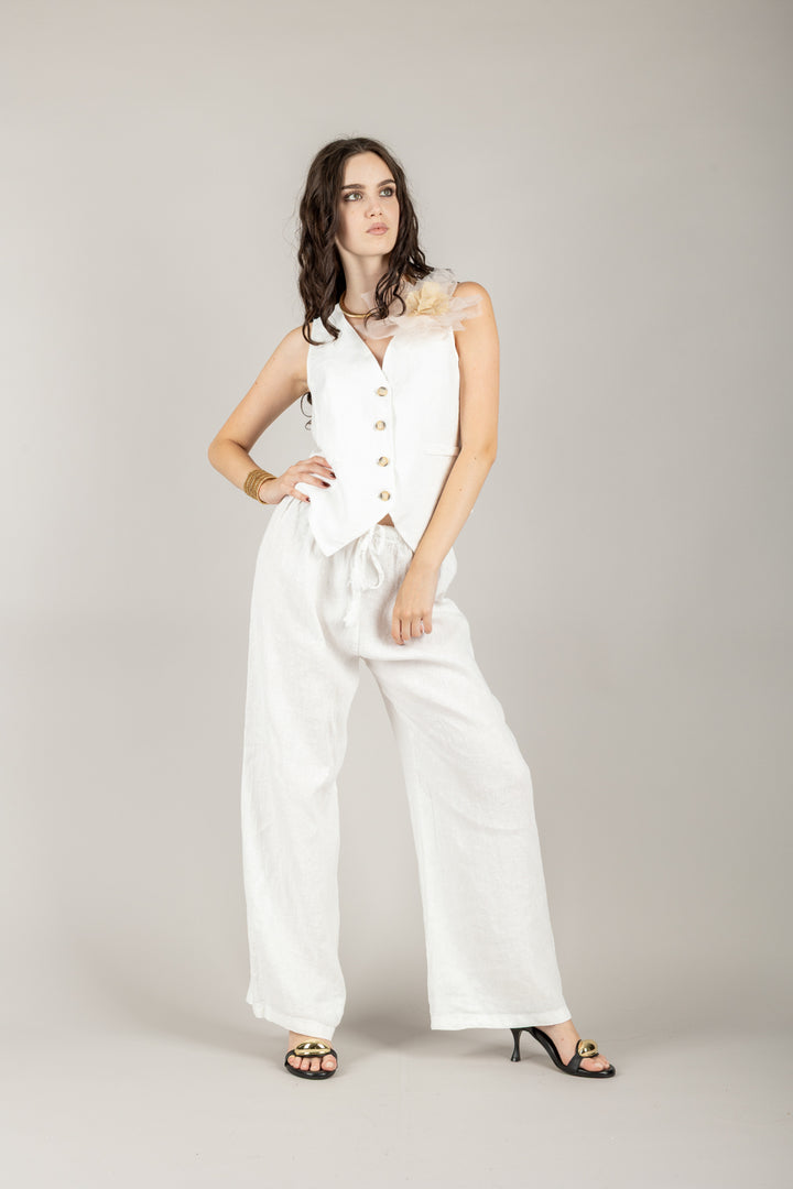TENSIONE IN - S25PI61 - PANTALONE IN LINO A PALAZZO