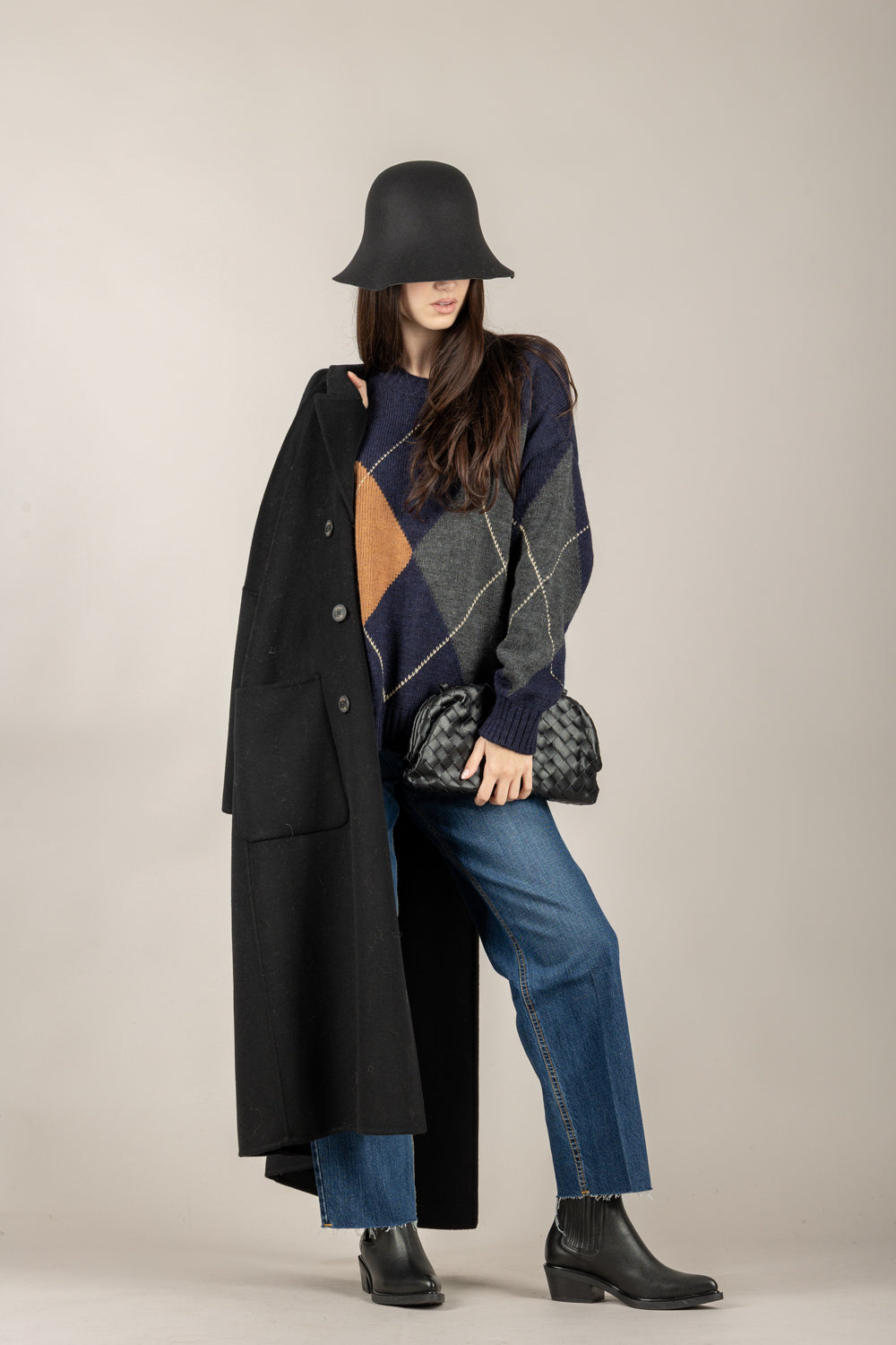 TENSIONE IN - D81292 - MAGLIA SCOLLO A BARCA A ROMBI