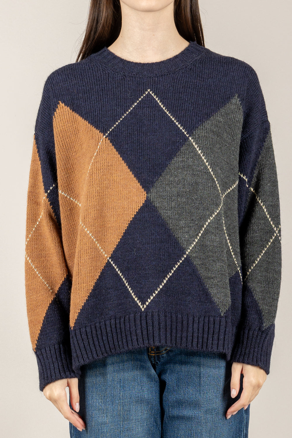 TENSIONE IN - D81292 - MAGLIA SCOLLO A BARCA A ROMBI