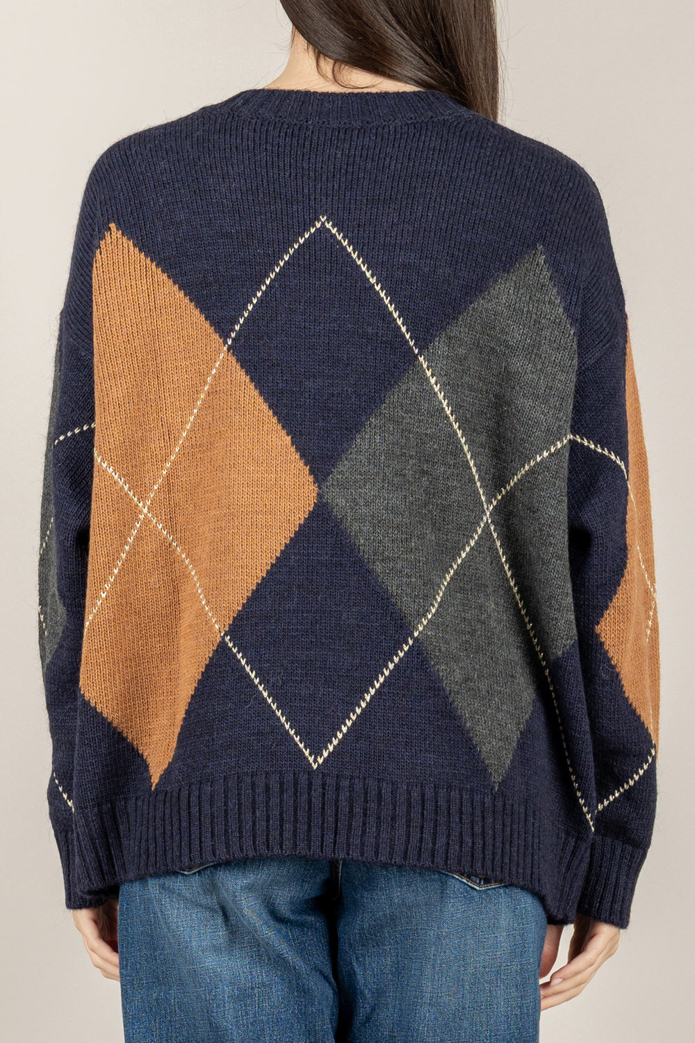 TENSIONE IN - D81292 - MAGLIA SCOLLO A BARCA A ROMBI