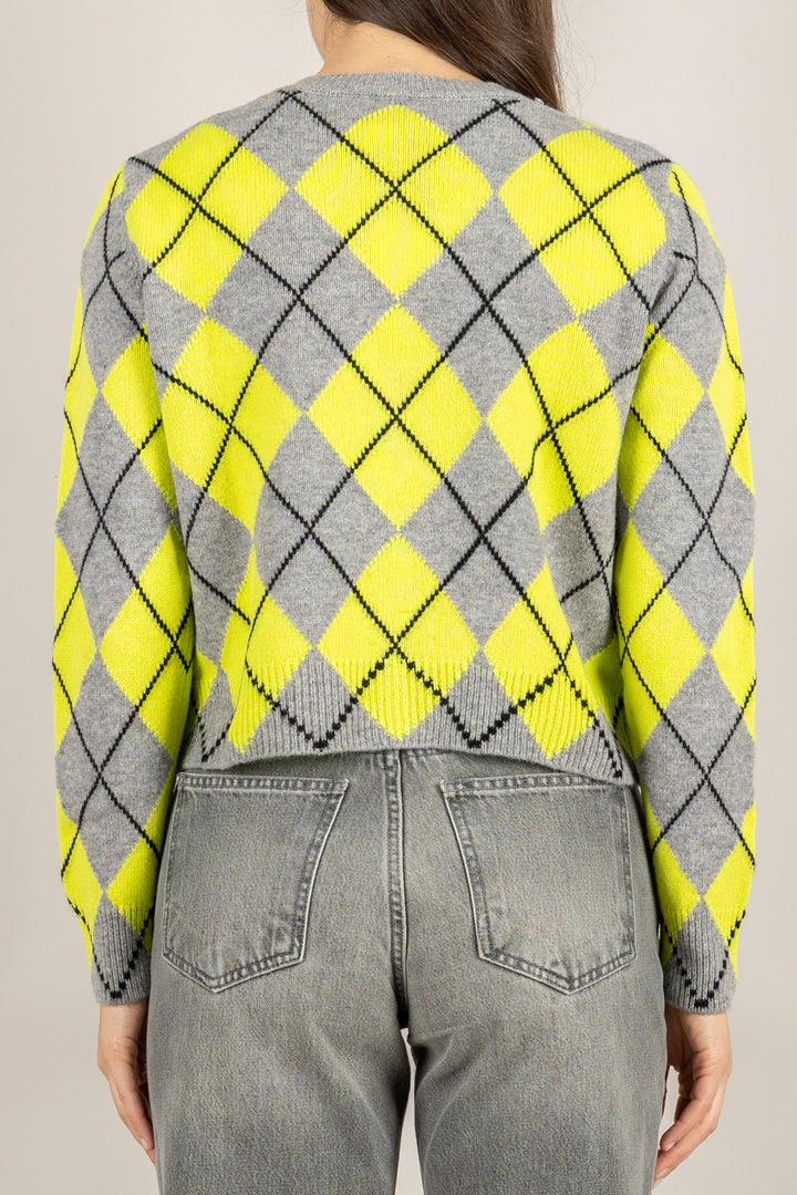 VICOLO - 77058F - CARDIGAN ROMBI CON DETTAGLIO GIOIELLO
