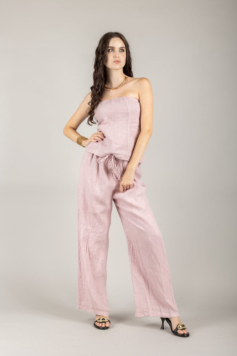 TENSIONE IN - S25PI61 - PANTALONE IN LINO A PALAZZO