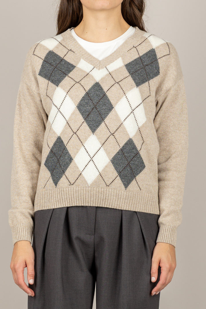 TENSIONE IN - D82036 - MAGLIA A ROMBI SCOLLO A V