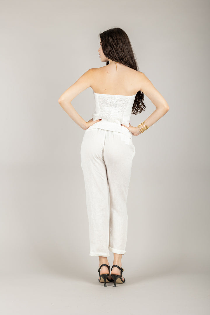TENSIONE IN - S25PE23 - PANTALONE IN LINO CON COULISSE