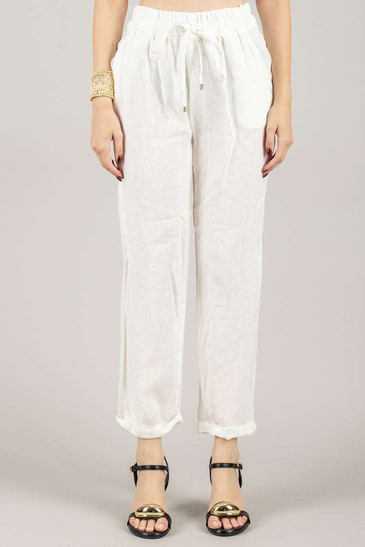 TENSIONE IN - S25PE23 - PANTALONE IN LINO CON COULISSE