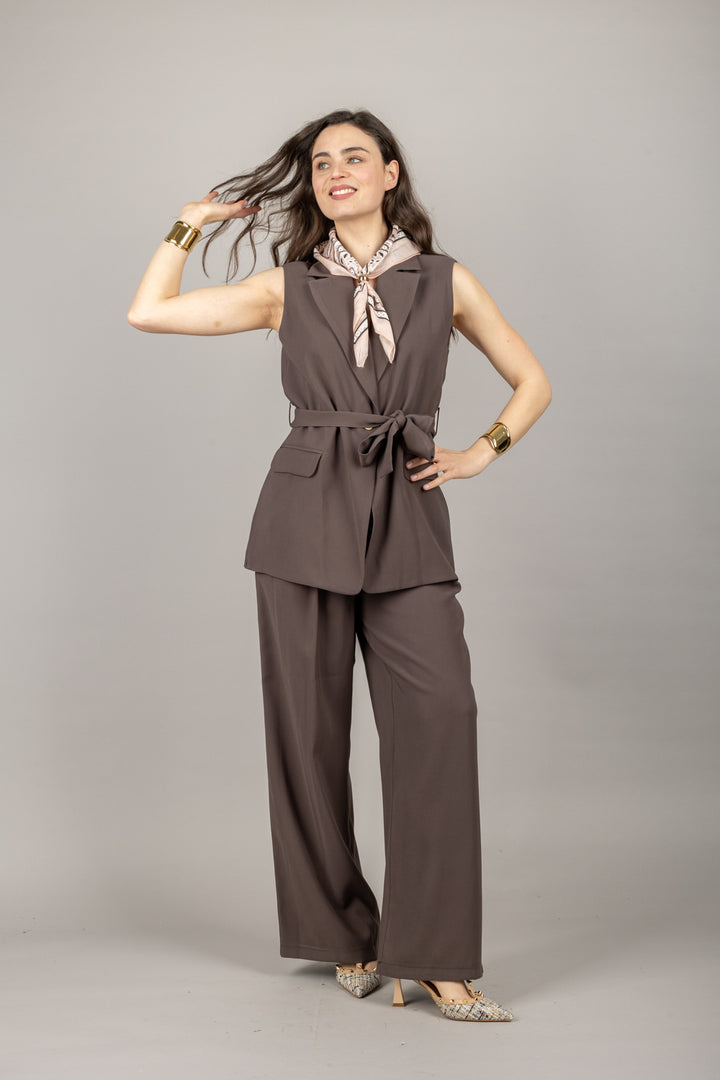 TENSIONE IN - 25P7195 - PANTALONE PALAZZO CON PINCES E BANDA