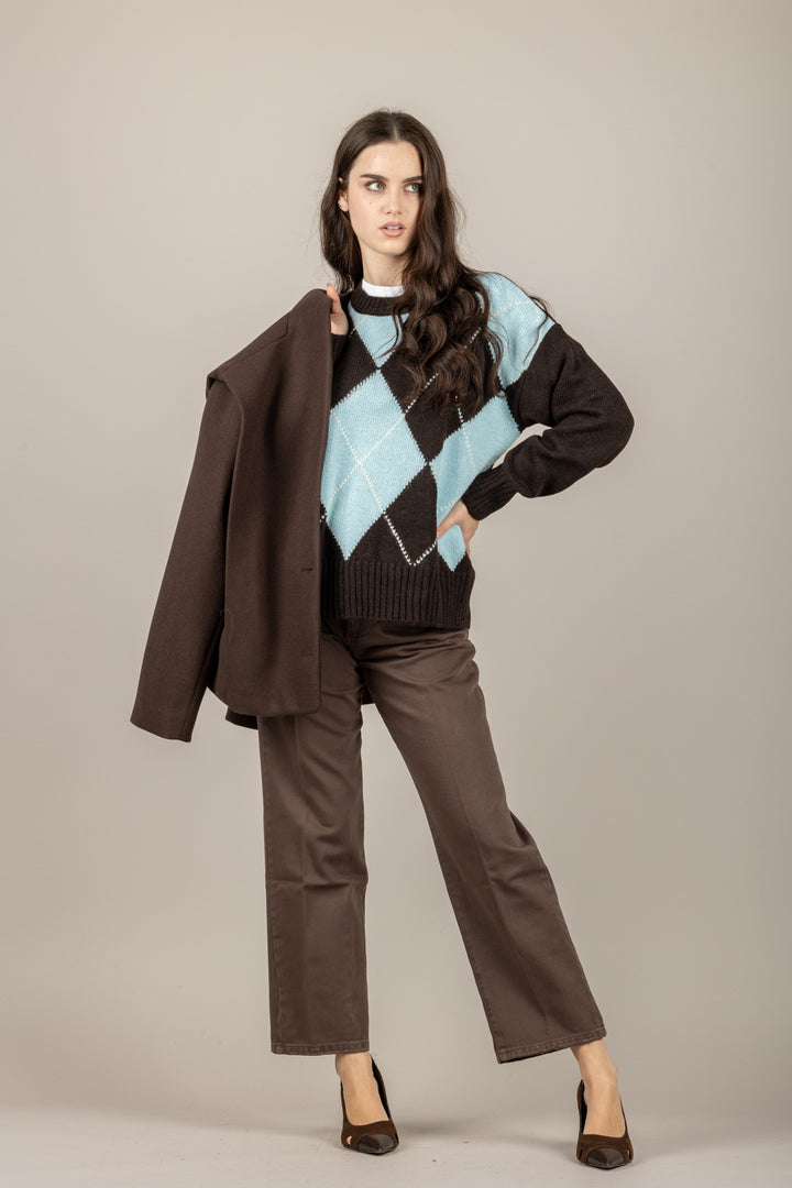 TENSIONE IN - W5HMJ78A359 - MAGLIA A ROMBI BICOLOR GIROCOLLO