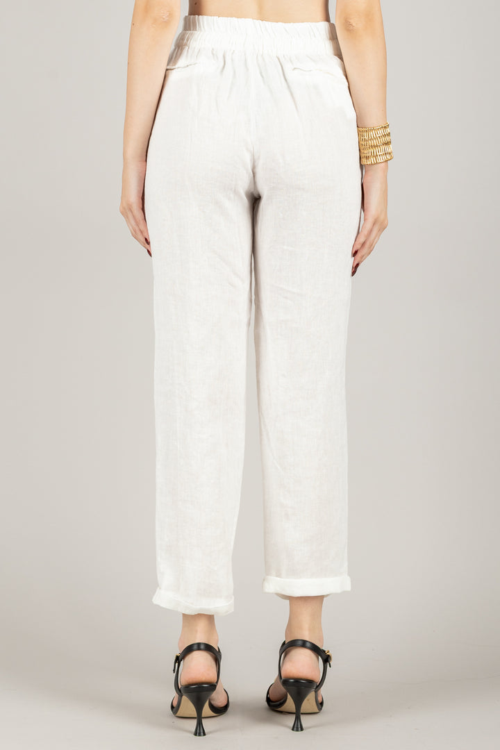 TENSIONE IN - S25PE23 - PANTALONE IN LINO CON COULISSE