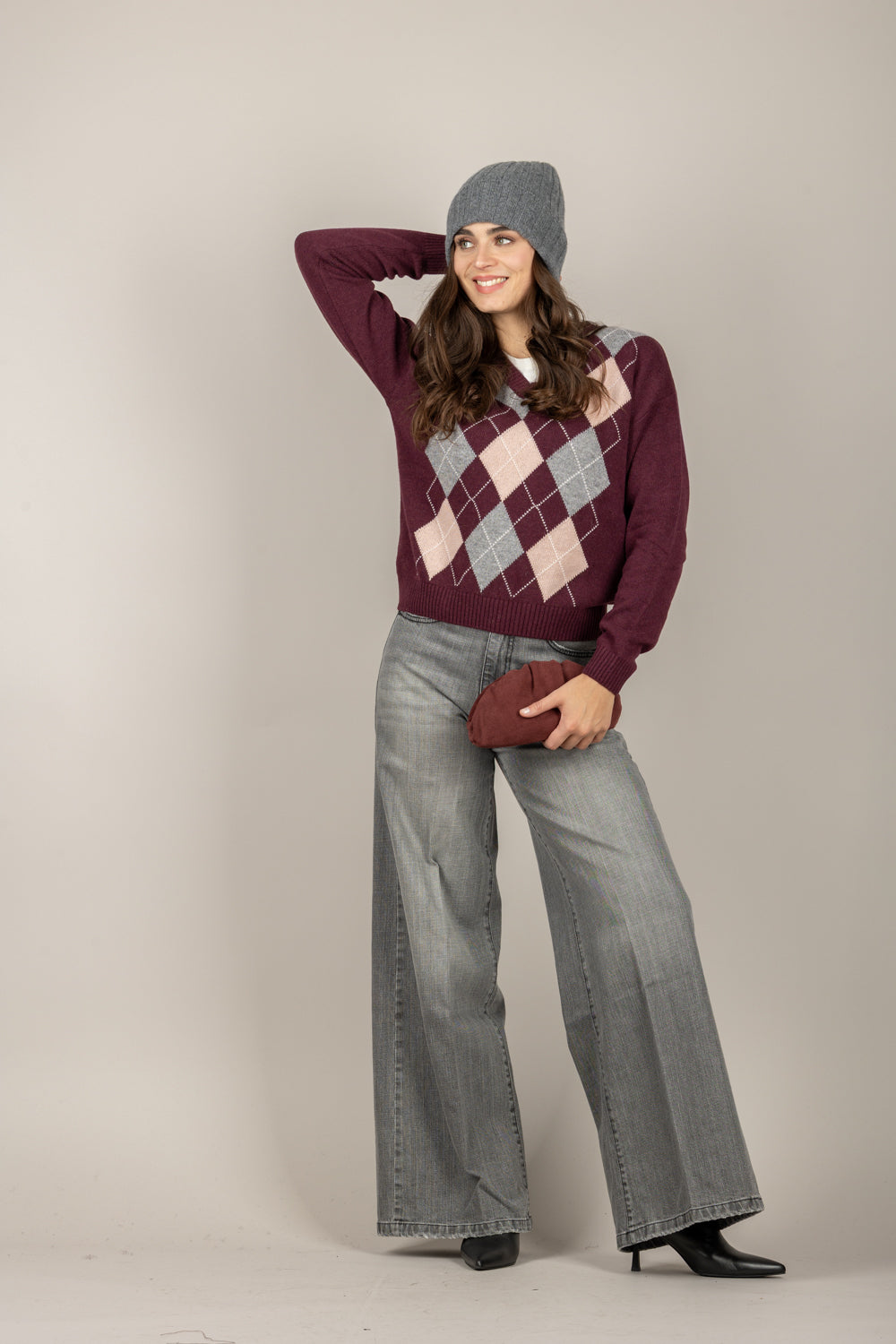 TENSIONE IN - D82036 - MAGLIA A ROMBI SCOLLO A V