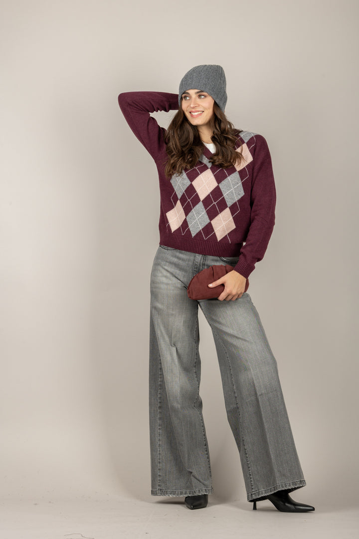 TENSIONE IN - D82036 - MAGLIA A ROMBI SCOLLO A V