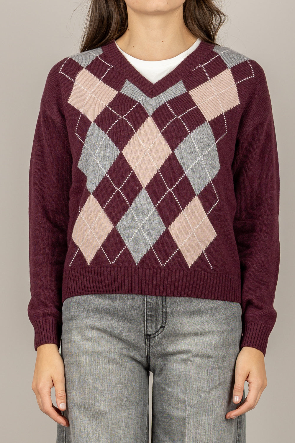 TENSIONE IN - D82036 - MAGLIA A ROMBI SCOLLO A V