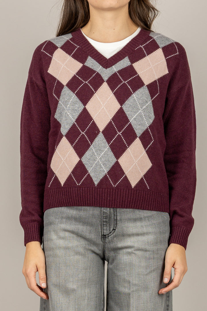 TENSIONE IN - D82036 - MAGLIA A ROMBI SCOLLO A V