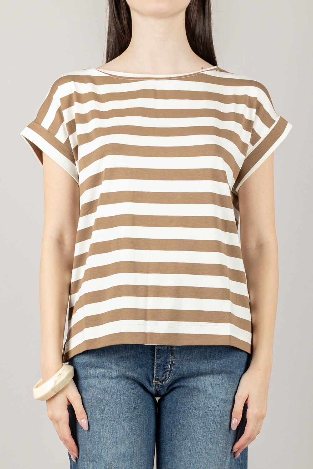 VICOLO - UD0194 - T-SHIRT RIGHE SCOLLO A BARCA