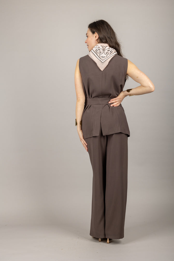 TENSIONE IN - 25P7195 - PANTALONE PALAZZO CON PINCES E BANDA