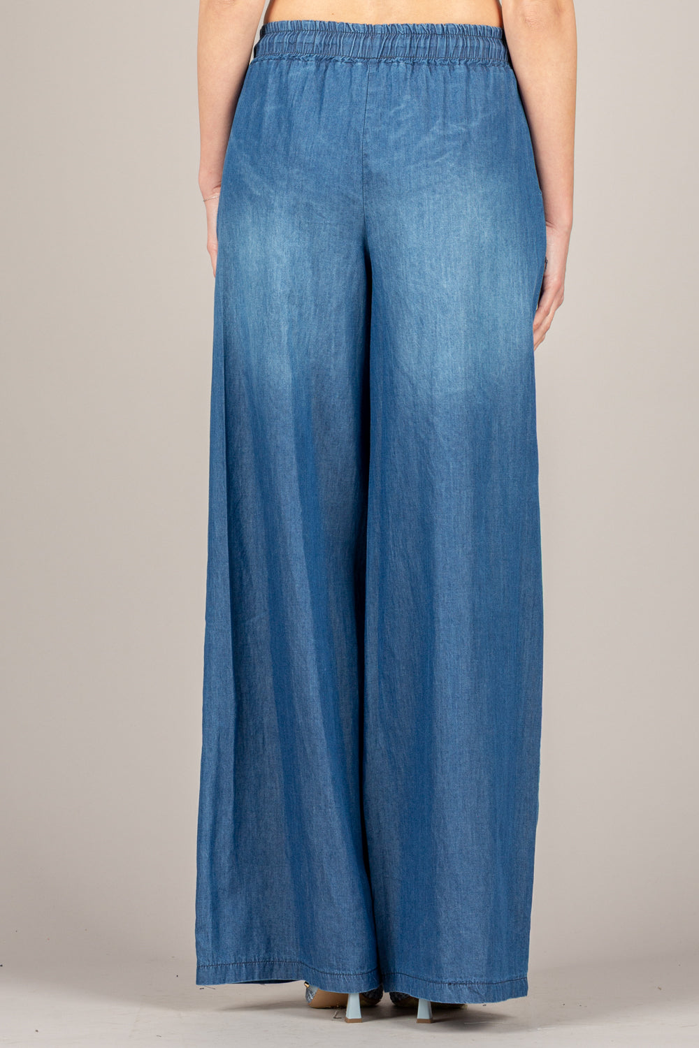 VICOLO - TAB1875 - PANTALONE IN CHAMBRAY CON COULISSE DENIM BLU