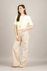 VICOLO - 4AB4007 - MAGLIA CROP GIALLINO CON SPALLINE