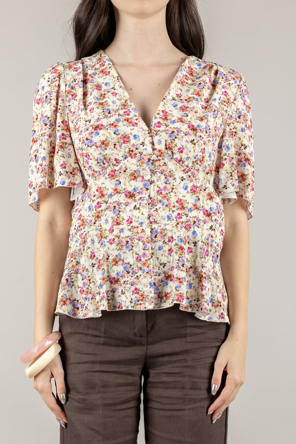 TENSIONE IN - C50276AT - CAMICIA FLOREALE SCOLLO A V