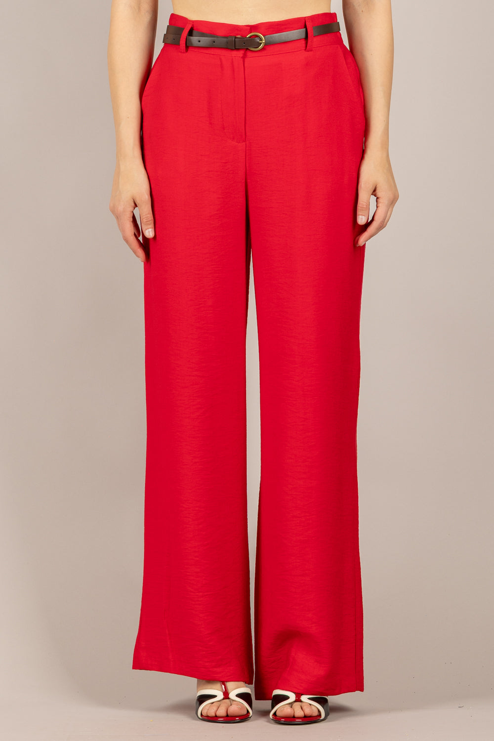HAVEONE - PIA-Q532 - PANTALONE GAMBA DRITTA CON CINTURA CILIEGIA