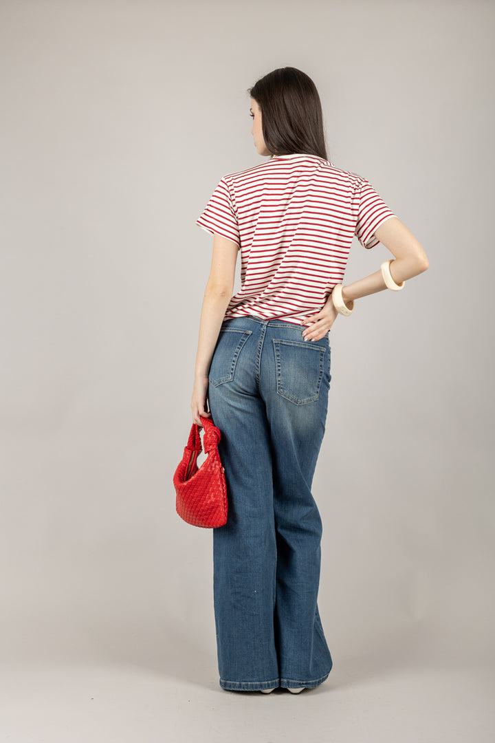 VICOLO - UD0267 - T-SHIRT RIGHE FINE SCOLLO A V
